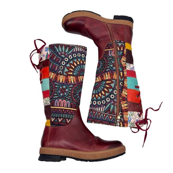 Socofy Boho Patchwork Leather Boots - Picture 5 of 11